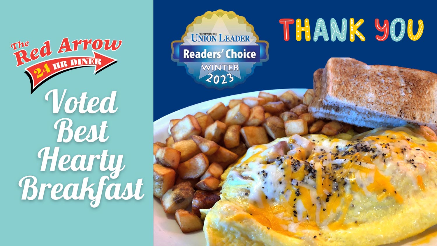 Red Arrow Diner Voted Best Hearty Breakfast in New Hampshire Union Leader 2023 Winter Readers’ Choice Awards