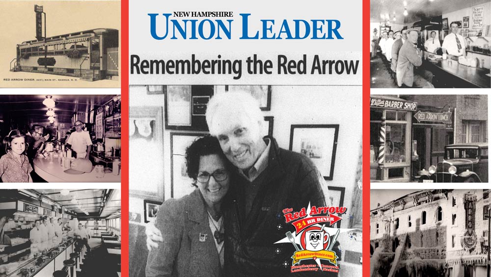 Remembering the Red Arrow Diner history in New Hampshire Union Leader article from April 17, 2018. Carol Lawrence, owner of Red Arrow Diner, visits with Ray Lamontagne, son of the original owners, to capture memories and stories on video.