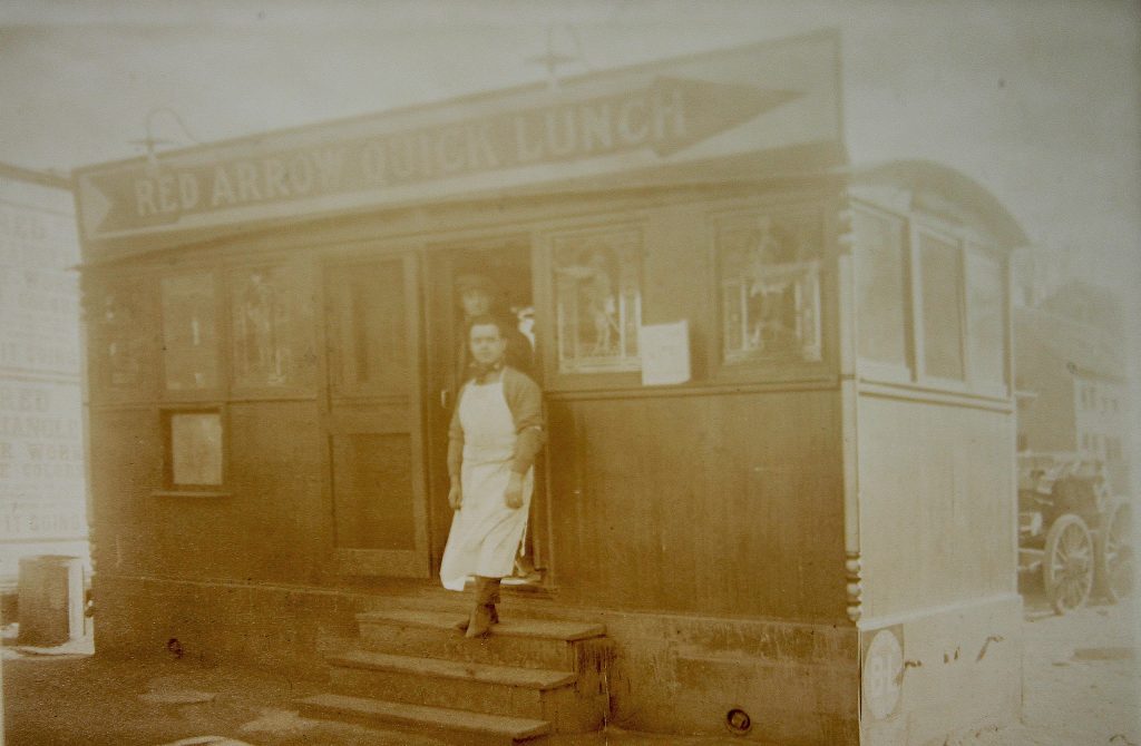 David Lamontagne original owner of Red Arrow Diner 1922. Red Arrow Quick Lunch on Lowell Street in Manchester, New Hampshire. Red Arrow History from Ray Lamontagne's personal collection.