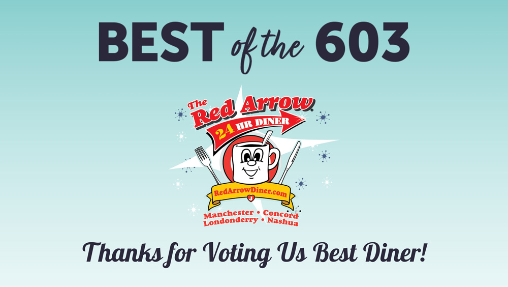 Red Arrow Diner voted Best Diner in New Hampshire during 2023 Best of the 603 awards. Best of the 603 awards presented by Manchester Radio Group in New Hampshire. Red Arrow Diner wins gold award for best diner in NH.